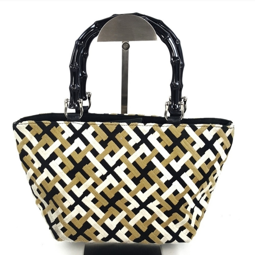 Talbots Bamboo Handle Handbag Purse Tan Black